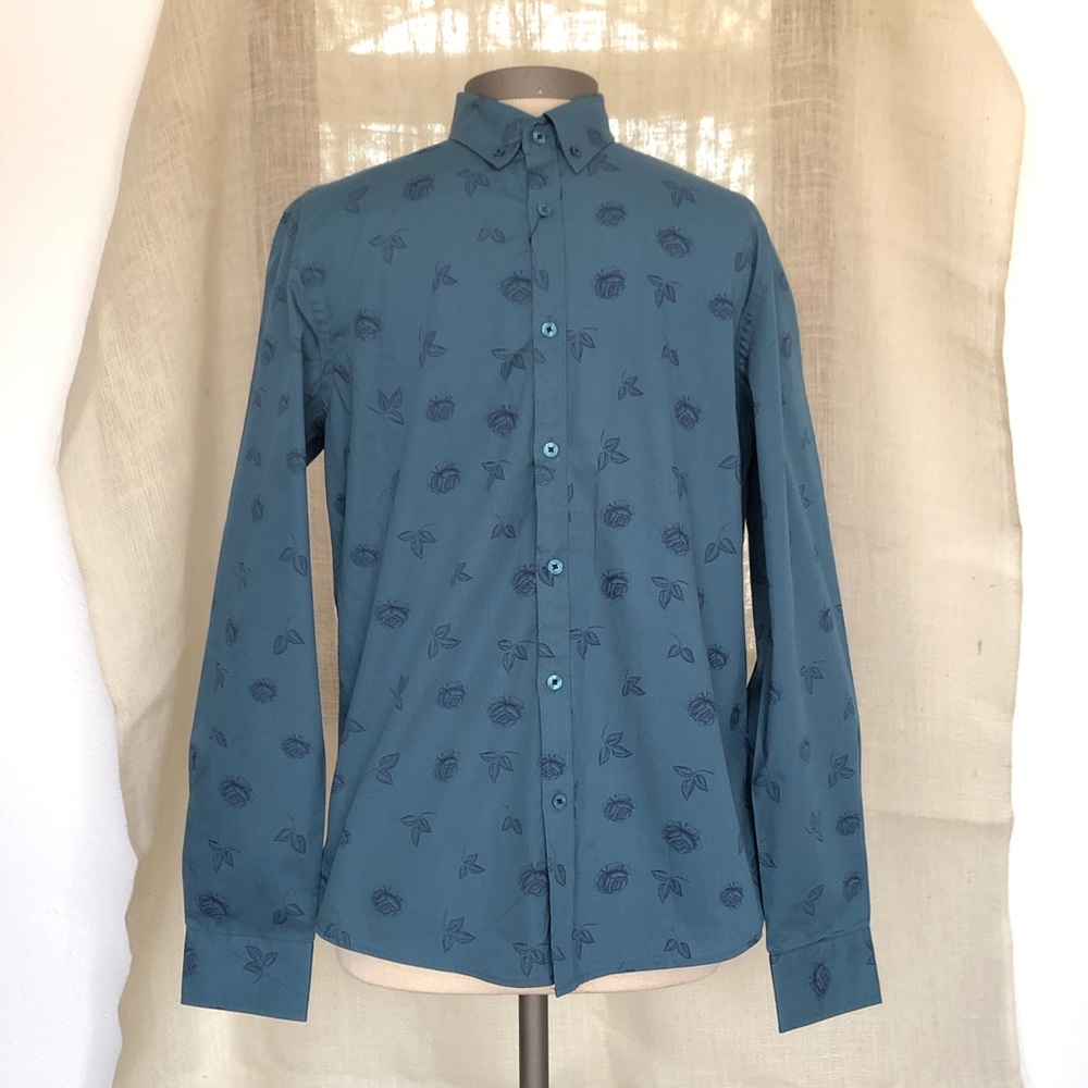 NEW❗️Floral Long Sleeve Button Down Shirt - Teal